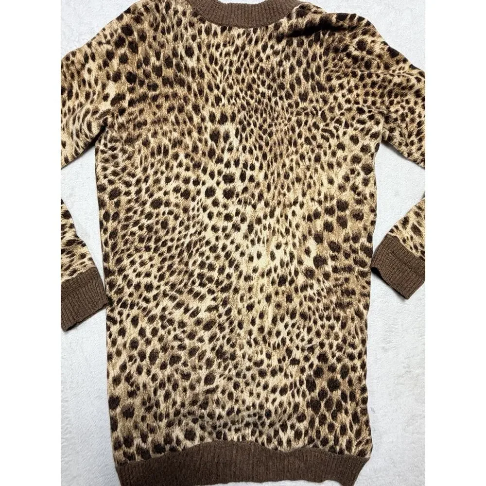 J.McLaughlin 100% Cashmere Cardigan Sweater XS Leopard Animal Print Long V-Neck
